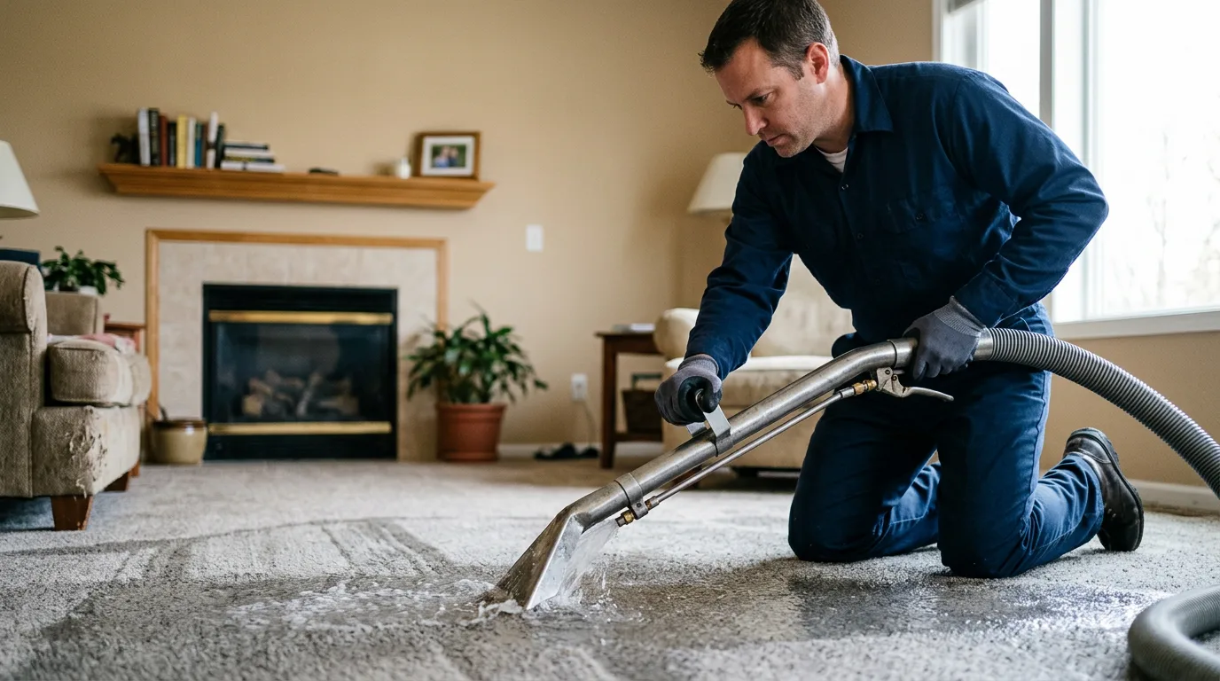 Water damage restoration technician working near Mission Hills, CA